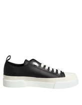 Dolce & Gabbana Black White Leather Low Top Sneakers Shoes